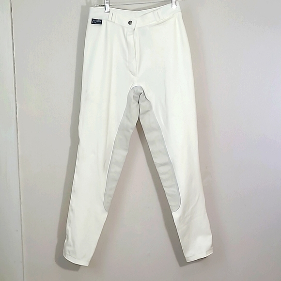 White breeches full seat Dressage Competition Pants Cream leather insert Stretch - Picture 4 of 9